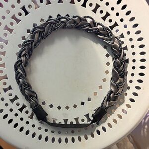 Express Braided Metallic Gray Headband with Shimmer Trim